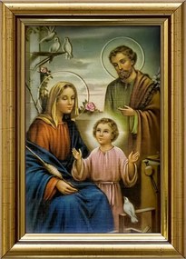 Vászonkép 18x13 Szent Család Jézus József Mária Arany Díszített Fa Keret