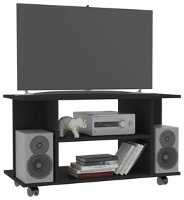 fekete szerelt fa TV-szekrény görgőkkel 80 x 40 x 45 cm