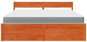 viaszbarna tömör fenyőfa ágy fiókokkal és matraccal 180x200 cm