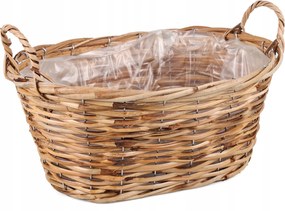 Természetes Ovális Rattan Kosár Virágtartókkal 37x26x16/22 cm