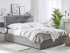 Franciaágy 160 cm AMESIA (szürke) (ágyráccsal és tárolóhellyel). 1023467