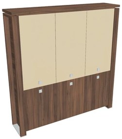 Verno+ magas szekrény 200 x 46 x 210 cm, kombinált ajtó, dió / vanília