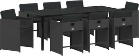 vidaXL Kert étkező szett 9 pcs Fekete polirattan