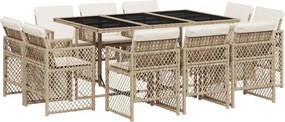 vidaXL 11 részes bézs polyrattan kerti étkezőgarnitúra párnákkal