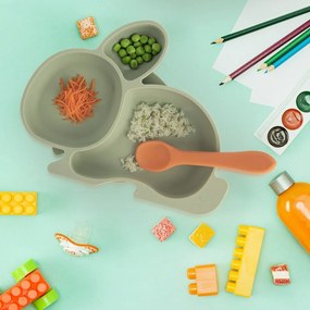 Zsályaszínű szilikon gyerek tányér 18x23 cm Bunny – Orion