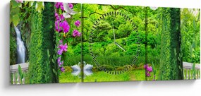 Kép - Varázslatos kert hattyúkkal (órával) (90x30 cm)