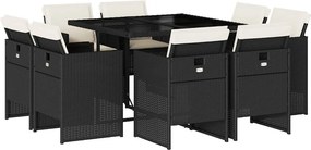 vidaXL 9 részes fekete polyrattan kerti étkezőgarnitúra párnákkal