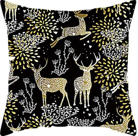 Karácsonyi díszpárnahuzat fekete Rénszarvas 45x45cm dekoráció