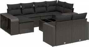 vidaXL 11 részes fekete polyrattan kerti ülőgarnitúra párnákkal