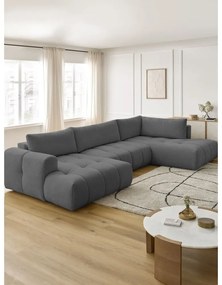 Sötétszürke kinyitható-tárolóhelyes sarokkanapé (jobb oldali-U alakú) Fuji – Bobochic Paris