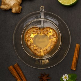 Thermo Heart csésze pohár csészealjakkal, 2db, szív alakú, 150ml, HOTCOOL TYP 5