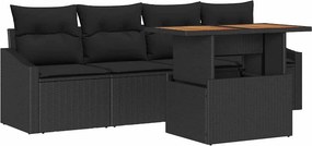 vidaXL Kerti Kanapé Szett párnával 5 pcs Fekete Poli rattan