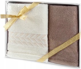 Törölköző szett dobozban Glow 1db 50x90 1db 70x140 krém barna