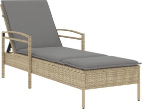 vidaXL bézs polyrattan napozóágy párnával 63x200x81 cm