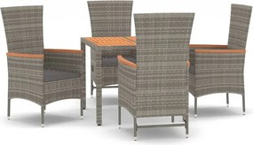 vidaXL 5 részes szürke polyrattan kerti étkezőgarnitúra párnával