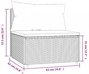 fekete polyrattan kerti középső kanapé párnákkal