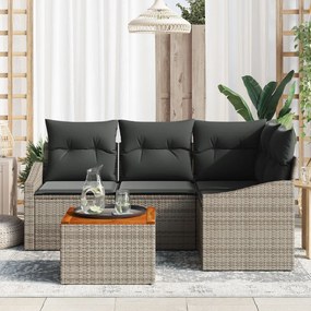 5 Darabos Kerti Kanapé Szett Párnákkal Szürke Poli Rattan Akác