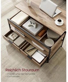 VASAGLE magasságban állítható dohányzóasztal, 50 × 100 cm, karamellbarna–tintafekete színben