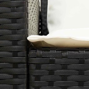 5 személyes fekete polyrattan kerti kanapé párnával