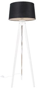 Modern állványos lámpa fehér, fekete vászon árnyékolóval 45 cm - Tripod Classic
