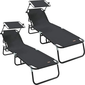 vidaXL Összecsukható nyugágy 2 pcs Fekete 190 x 57 x 81 cm oxford