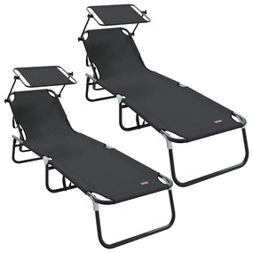 vidaXL Összecsukható nyugágy 2 pcs Fekete 190 x 57 x 81 cm oxford