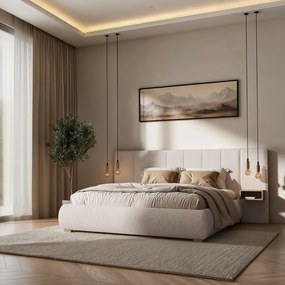 Krémszínű kárpitozott franciaágy ágyráccsal 180x200 cm Fioro – MESONICA