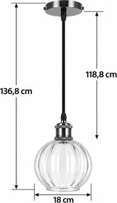 BRILAGI - LED függőlámpa kábelen RETRO GLASS 1xE27/60W/230V Ø 18 cm fekete/átlátszó