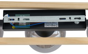 Modern mennyezeti lámpa fekete fa, füstüveggel, 3-lámpás - Aleks