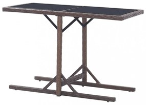 barna polyrattan és üveglapos kerti asztal 110 x 53 x 72 cm