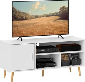 HOMCOM TV Állvány 60"-ig: Modern TV Asztal 1 Szekrénnyel és 3 Nyitott Rekesszel 120x40x55 cm Fehér | Aosom