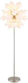Globo 15633SO Állólámpa fém nikkel matt, fehér színű üveggömbök, fekete PVC kábel, lábpedálos kapcsoló a kábelen, ø: 550mm, M: 1550mm, kábel hossza 1800mm, üveggömbök átmérője: 24 x 6 cm, 24 x 10 cm, 6x E14 25W 230V izzók nélkül