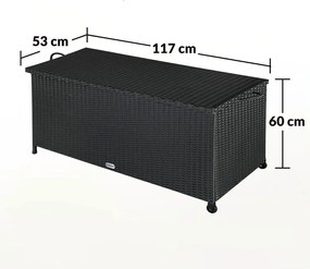 RICCO polyrattan tárolódoboz, 117 x 53 x 60cm, fekete Casaria