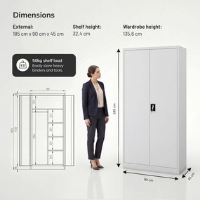 Zárható takarítószekrény szürke DAWID 900 x 1850 x 450 mm