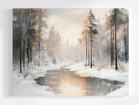 Vászonkép Canvas Tél Lucfenyő Erdő Hó Folyó Természet Fagy 100x75