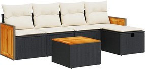 vidaXL 6 részes fekete polyrattan kerti ülőgarnitúra párnákkal