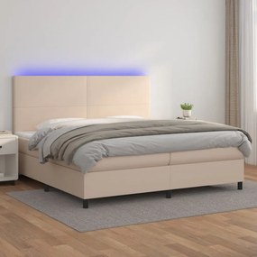 cappuccino színű műbőr rugós ágy matraccal és LED-del 200x200cm