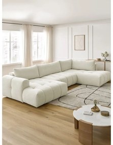 Bézs kinyitható-tárolóhelyes sarokkanapé (jobb oldali-U alakú) Fuji – Bobochic Paris