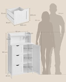 VASAGLE fürdőszobaszekrény, 30 x 60 x 100 cm, felhőfehér