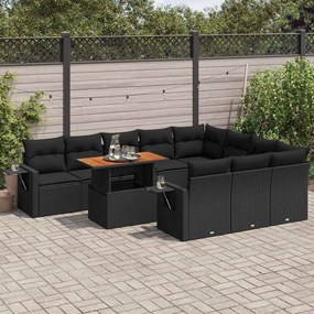 vidaXL 11 részes fekete polyrattan kerti ülőgarnitúra párnákkal