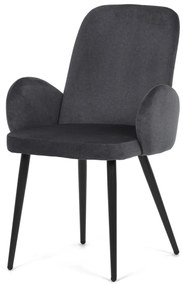Scaun de sufragerie in stil industrial, tapiterie din stofă gri, picioare din metal, negru