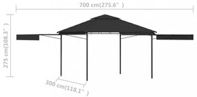 antracit pavilon dupla kibővített tetővel 3x3x2,75 m 180 g/m²