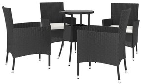 5 részes fekete polyrattan kerti bisztrógarnitúra párnákkal