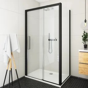 Roltechnik ECD2L+ECDBN aszimmetrikus zuhanykabin balos,120x100 fekete elox profillal átlátszó üveggel