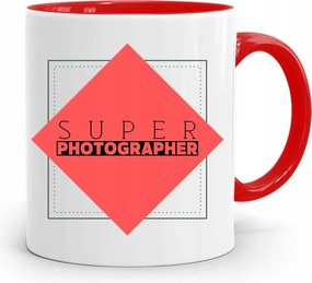 Piros Fotós Bögre Photogrrapher nyomott mintával