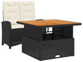 2 részes fekete polyrattan kerti étkezőgarnitúra párnával