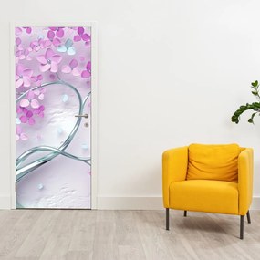 Fotótapéta ajtóra - Virágok ezüst törzsön, absztrakt (95x205cm)
