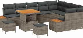 vidaXL Kerti Kanapé Szett párnával tárolóval 12 pcs Szürke Poli rattan