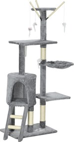 PawHut Kaparófa 134,2 cm Kiscica Torony Barlanggal, 2 Játék Sziszál Oszlopokkal, Nagy Platformmal, Lépcsőkkel, Több Szintes Kaparófa, Mászófa Közepes