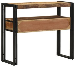 Végasztalok Fekete 90x33x75 cm Tömör Mangófából és Fémből
